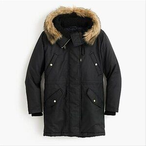 J. Crew Black Parka with Faux Fur Trim